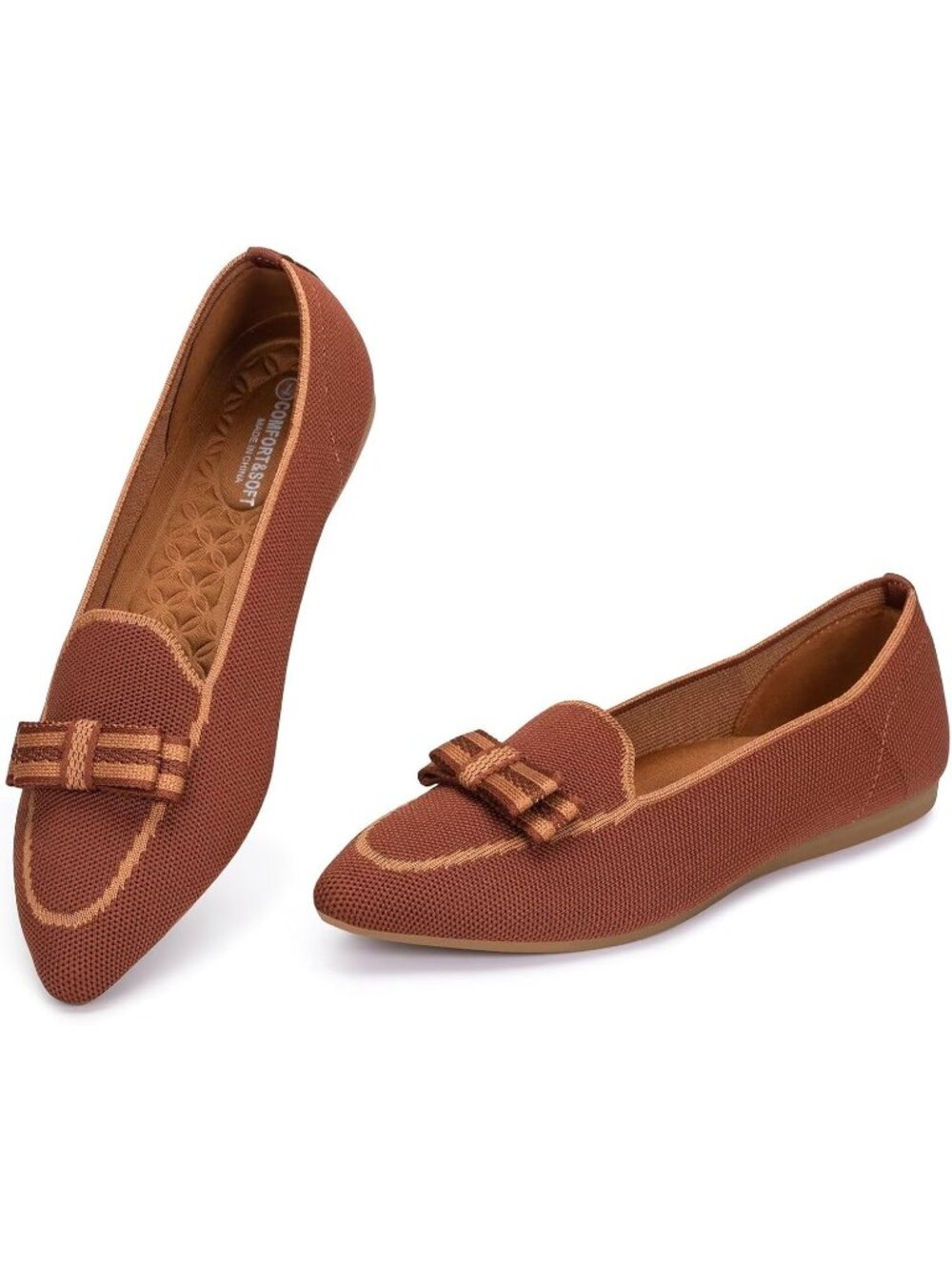 Women's Tan/Gold Elegant Pointed Toe Fabric Lace Up Washable Loafer Flat Shoes